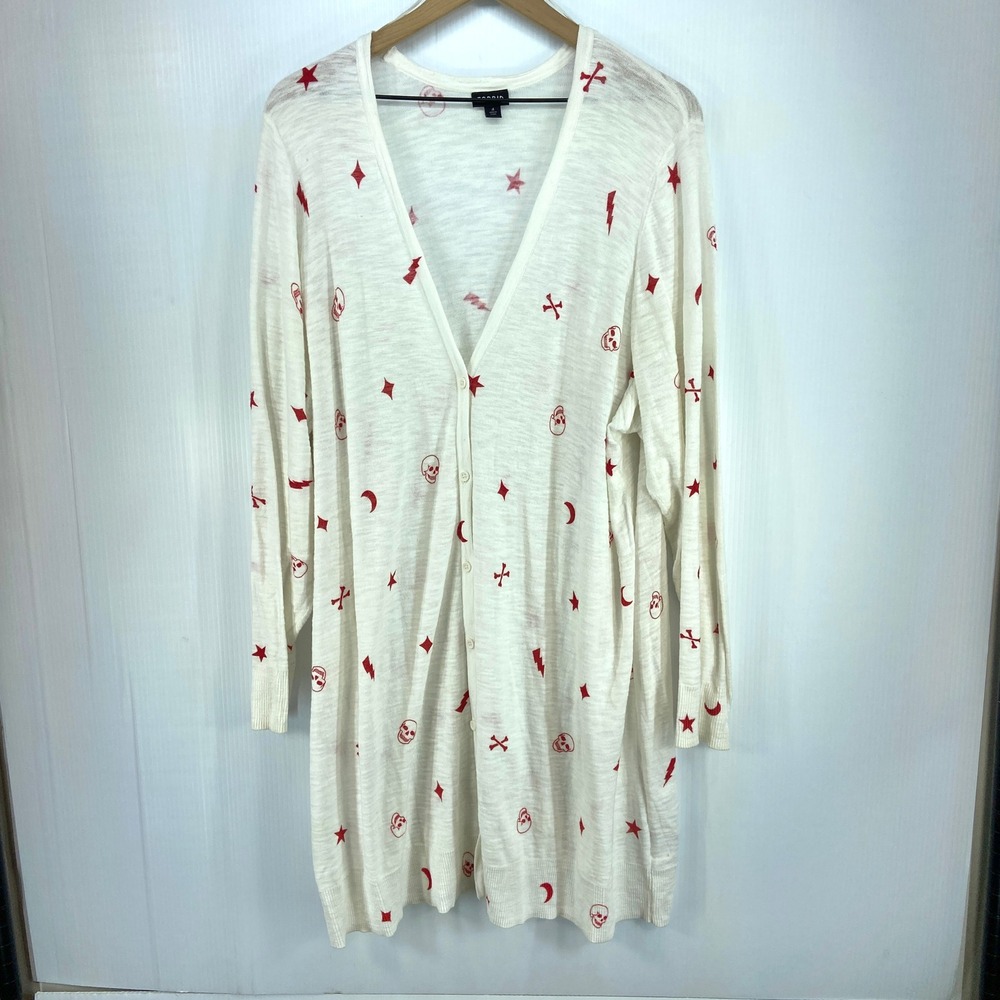 Torrid Button Front Cardigan Sweater White Red Skull Crossbones Womens Plus 4 4X - Picture 4 of 11